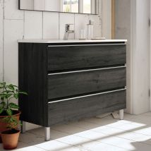 Cosyneo - Meuble de salle de bain 80cm simple vasque - 3 tiroirs - sans miroir - ebony (bois noir) - palma
