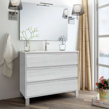 Cosyneo - Meuble de salle de bain 80cm simple vasque - 3 tiroirs - hibernian (bois blanchi) - tiris 3C