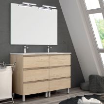 Cosyneo - Meuble de salle de bain 120cm double vasque - 6 tiroirs - bambou (chêne clair) - palma