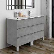Cosyneo - Meuble de salle de bain 120cm double vasque - 6 tiroirs - sans miroir - ciment (gris) - tiris 3C