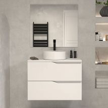 Cosyneo - Meuble de salle de bain 60 avec plateau et vasque à poser - 2 tiroirs - blanc - luna