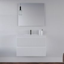 Cosyneo - Meuble de salle de bain 60cm avec plan simple vasque - 2 tiroirs - blanc - ribera