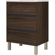 Mennza - Meuble de salle de bain 60cm stay three edge bois foncé - Vasque en céramique