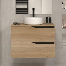 Meuble de salle de bain 70cm avec plateau et vasque à poser - 2 tiroirs - sans miroir - madera miel (bois clair) - luna
