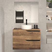 Cosyneo - Meuble de salle de bain 70cm avec plateau et vasque à poser - 2 tiroirs - tabaco (bois foncé) - luna