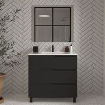 Cosyneo - Meuble de salle de bain 70cm simple vasque - 3 tiroirs - noir - mata