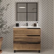 Cosyneo - Meuble de salle de bain 70cm simple vasque - 3 tiroirs - tabaco (bois foncé) - mata