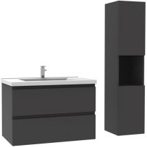 SANILAND Meuble de salle de bain 79 cm avec lavabo et colonne suspendue 30x30 cm - Anthracite