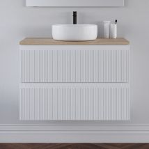Cosyneo - Meuble de salle de bain 80cm avec plateau cambrian et vasque à poser ronde - sans miroir - 2 tiroirs - blanc - ribera