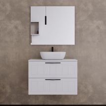 Cosyneo - Meuble de salle de bain 80cm avec plateau et vasque à poser ovale - 2 tiroirs - blanc - pia
