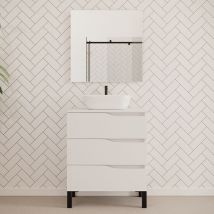 Cosyneo - Meuble de salle de bain 80cm avec plateau et vasque à poser zeus - 3 tiroirs - blanc - mata