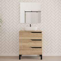 Cosyneo - Meuble de salle de bain 80cm avec plateau et vasque à poser zeus - 3 tiroirs - madera miel (chêne clair) - mata