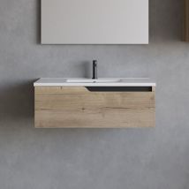 Cosyneo - Meuble de salle de bain 80cm avec vasque à poser ronde - sans miroir - 1 tiroir - madera miel (chêne clair) - cadix