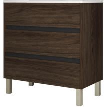 Mennza - Meuble de salle de bain 80cm stay three edge bois foncé - Vasque en céramique