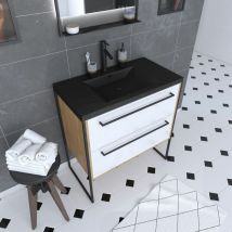 Aurlane - Meuble de salle de bain 80x50cm - vasque noir effet pierre 80x50cm - 2 tiroirs