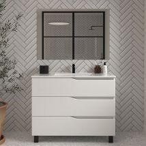 Cosyneo - Meuble de salle de bain 90cm simple vasque - 3 tiroirs - blanc - mata