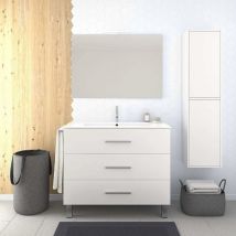 Meuble de salle de bain à poser kayla avec miroir et lavabo - 3 tiroirs - blanc - 70CM avec colonne assortie