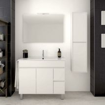 Meuble de salle de bain à poser temis avec miroir et lavabo - 2 tiroirs avec poignée à gorge et un grand espace de stockage avec portes -blanc 80CM