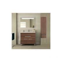 Meuble de salle de bain à poser vega avec miroir lumineux et lavabo - espace de stockage avec portes et tiroir - frêne tea -60CM avec colonne assortie