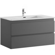 Meuble de salle de bain Angela 100 cm gris - Armoire de rangement Meuble lavabo - Gris