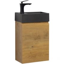 Badplaats - Meuble de salle de bain Angela 40 x 22 cm Chene, Noir lavabo - Armoire rangement