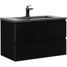 Meuble de salle de bain Angela 80 cm - lavabo noir - Noir mat - Armoire