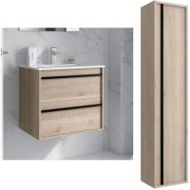 Salgar - Meuble de salle de bain Dimensions 80 cm Couleur Chêne naturel Miroir Sans miroir Colonne de rangement Avec colonne
