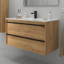 Salgar - Meuble de salle de bain Dimensions 100 cm Couleur Chêne africain Miroir Sans miroir Colonne de rangement Sans colonne