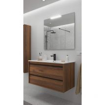 Salgar - Meuble de salle de bain Dimensions 100 cm Couleur Noyer Maya Miroir Avec miroir + led Colonne de rangement Sans colonne