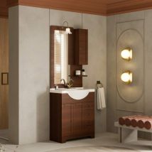 Kiamami Valentina - Meuble De Salle De Bain Au Sol 75Cm Noyer Style Rustique Toscana
