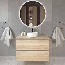 Cosyneo - Meuble de salle de bain avec vasque à poser ronde balea et miroir rond Led solen - 70cm