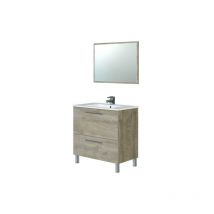 Fores - Meuble de salle de bain avec une porte abattante et miroir, coloris chêne Alaska, 80 x 80 x 45 cm