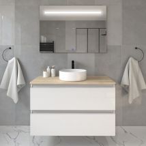 Meuble de salle de bain avec vasque à poser ronde - blanc - BALEA et miroir Led STAM - 70cm