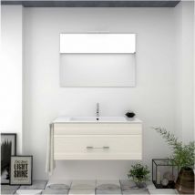 Meuble de salle de bain bragi avec plan vasque et miroir. Avec porte-serviettes en cadeau différentes coleurs et tailles Crème 100CM