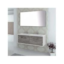 Meuble de salle de bain bragi avec plan vasque et miroir. Avec porte-serviettes en cadeau différentes coleurs et tailles Combi (Chêne smoky y Blanc)