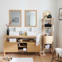 Mob-in - Meuble sous vasque plaqué chêne naturel atoll 140cm+vasque+miroir carré+co