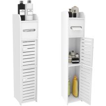 Meuble de Salle de Bain Colonne Blanc, 2 en 1 Meuble Stockage de Salle de Bains, Meuble Colonne de Salle de Bain, avec 1 Support Papier et 3