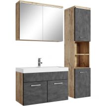 Badplaats - Ensemble meuble de salle de bain Paso 80 cm Chene avec gris – Armoire