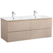 Mob-in - Meuble double vasque sorrento - 120cm - Plan céramique - Décor chêne