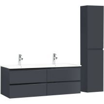 Mob-in - Ensemble meuble double vasque gris anthracite 120cm + vasque + colonne