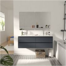 Mob-in - Meuble double vasque 120cm avec plan céramique sorrento Gris + miroir