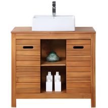 Meuble de salle de bain en bois d'acacia avec simple vasque - 90 cm - PULUKAN