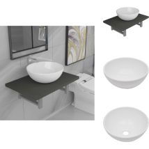 Meuble de salle de bain en deux pièces Céramique Gris - Évier De Salle De Bain - Éviers De Salle De Bain - Étagère Murale De Salle De Bain - Étagères