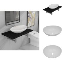 Meuble de salle de bain en deux pièces Céramique Noir - Évier De Salle De Bain - Éviers De Salle De Bain - Étagère Murale De Salle De Bain - Étagères