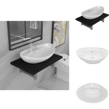 Meuble de salle de bain en deux pièces Céramique Noir - Évier De Salle De Bain - Éviers De Salle De Bain - Étagère Murale De Salle De Bain - Étagères