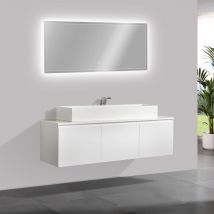 BERNSTEIN - Meuble de salle de bain Luna 1600 blanc mat avec plan vasque en fonte minérale - vasque & miroir disponible en option Sans miroir, Sans
