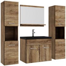 Ensemble meuble de salle de bain Montreal XL - Badplaats - 60 cm noir - Chene Marron