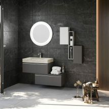 Kiamami Valentina - Meuble De Salle De Bain Mural De 120 Cm Avec Tiroirs Gris Foncé Et Lavabo Hpl Diamante