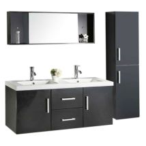 Eliteshopping - Meuble De Salle De Bain Noir 120 Cm Colonne Et Lavabo Inclus – Estelle