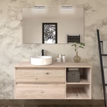 Cosyneo - Meuble de salle de bain cambrian (chêne clair) - olympe avec vasque à poser ronde et miroir avec appliques - 120cm